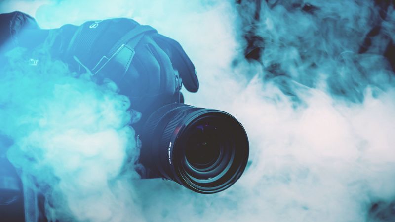 camera, photographer, smoke, color smoke, 4k