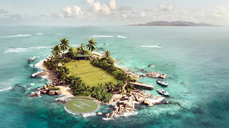 tennis, entropy, landing pad, island hut, grass court, island
