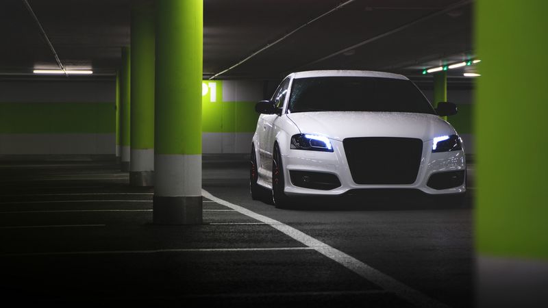 audi, lights, parking, 4k