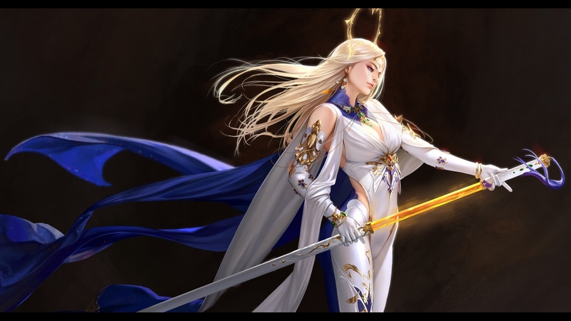 arang, fantasy, taekwon kim, girl, blonde, black, white