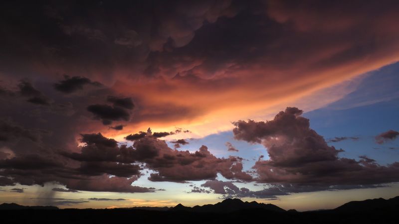 mountains, clouds, sunset, sky, cloudy, 4k