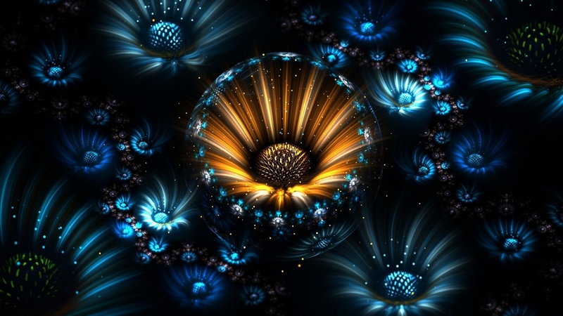 luminos, orange, fractal, texture, flower, black, abstract, blue