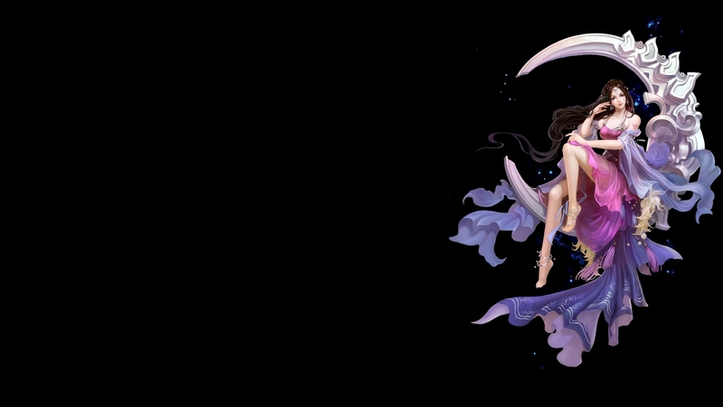 frumusete, luna, luminos, goddess, game, black, fantasy, moon, purple, asian, white, pink