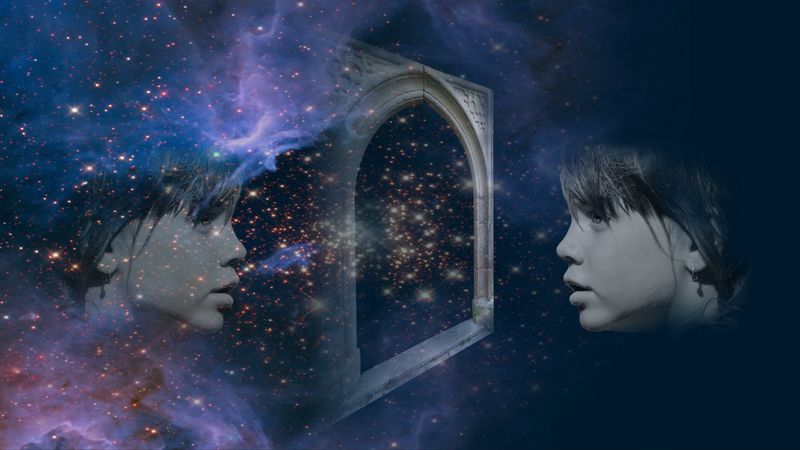 double exposure, face, space, stars, 4k