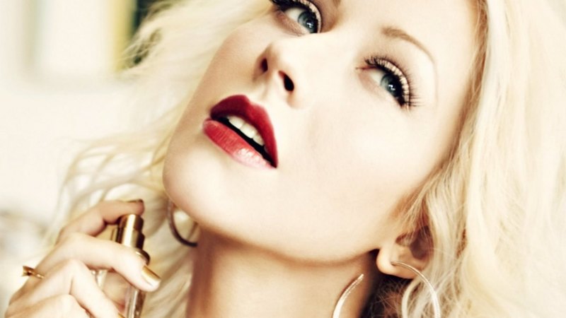 red, model, blonde, woman, singer, lips, lipstick, girl, christina aguilera, blue eyes
