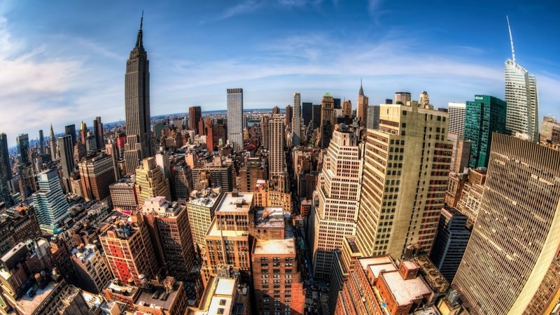 fisheye, city, hdr, sky, skyscrapers
