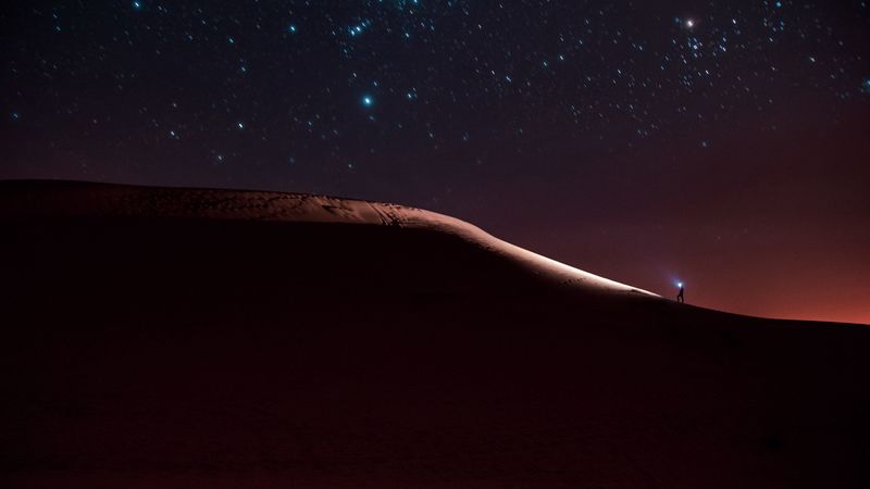 lonely, loneliness, desert, starry sky, 4k