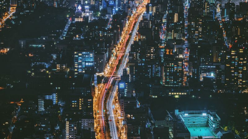 night city, view from above, osaka, city lights, japan, 4k