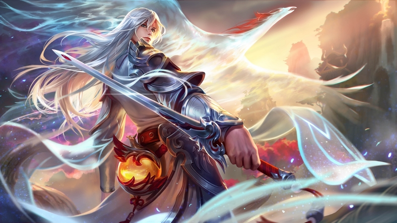luminos, game, man, fengqiu huang, armor, l bai, biur, fantasy, bird, hand, king of glory