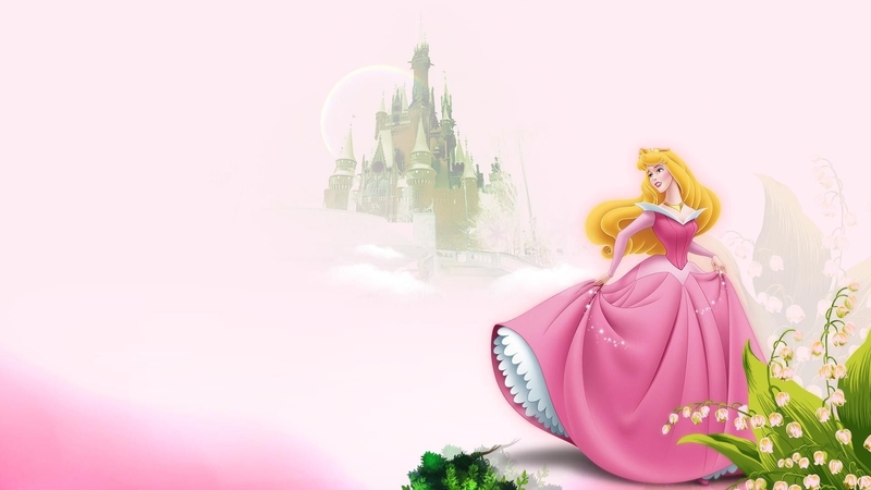dress, sleeping beauty, aurora, blonde, child, princess, pink, disney, castle
