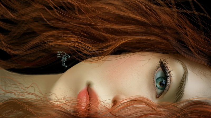 girl, art, lips, redhead, eye