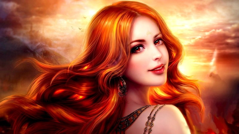 frumusete, fantasy, luminos, redhead, sorceress, jewel, face
