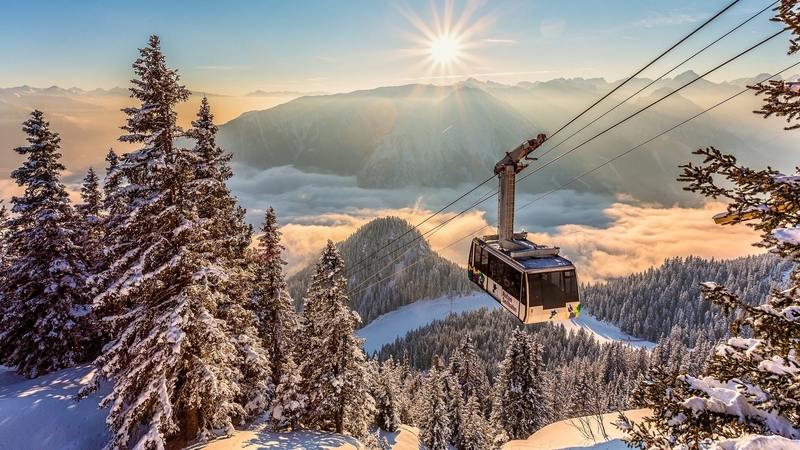 alps, snow, mountains, firs, landscape