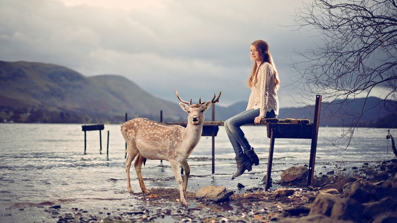 fence, female, cowgirl, boots, ranch, outdoors, women, deer, brunettes, snow, mountains, western