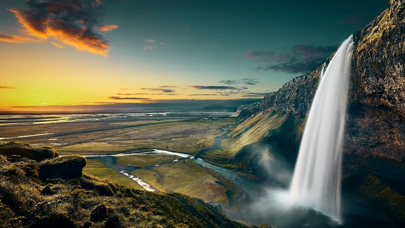 water, nature, waterfall, clouds, landscape