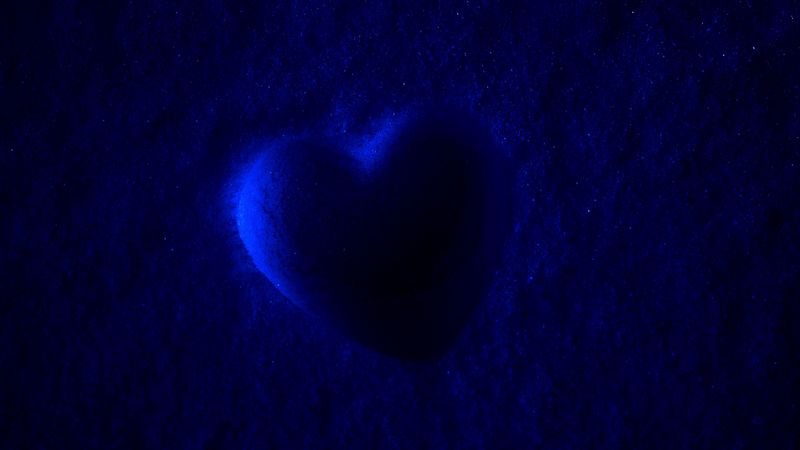 heart, dark, light, surface, blue, 4k
