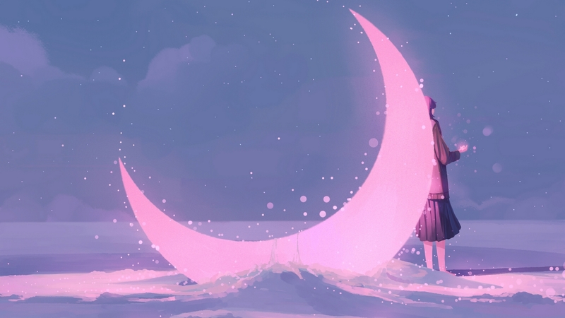 moon, girl, luna, anime, manga, morncolour, pink, blue, luminos