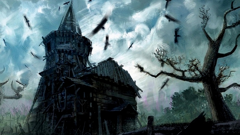 scary, house, birds, sky, clouds, old