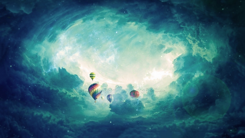 fantasy, cloud, luminos, hot air balloons, sky, blue