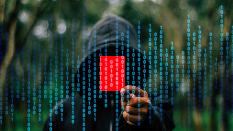 binary code, hood, hand, card, 4k