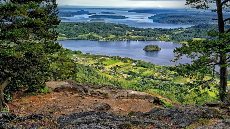 mountain, view, town, hdr, forests, lake