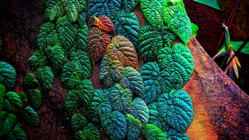 colorful, green, orange, texture, liana, skin, blue, leaf