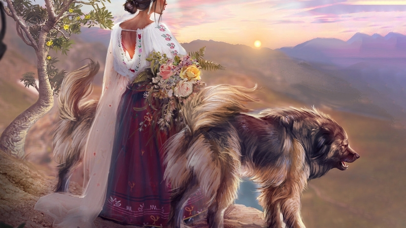 girl, dog, kaloyan stoyanov, art, fantasy, luminos, guardian
