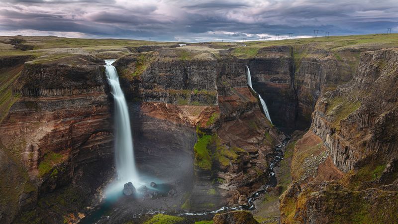 canyon, waterfall, cliff, 4k