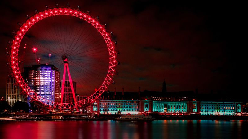 ferris wheel, night city, london, united kingdom, 4k