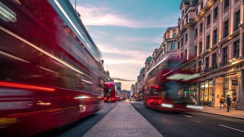 buses, speed, traffic, street, london, united kingdom, 4k