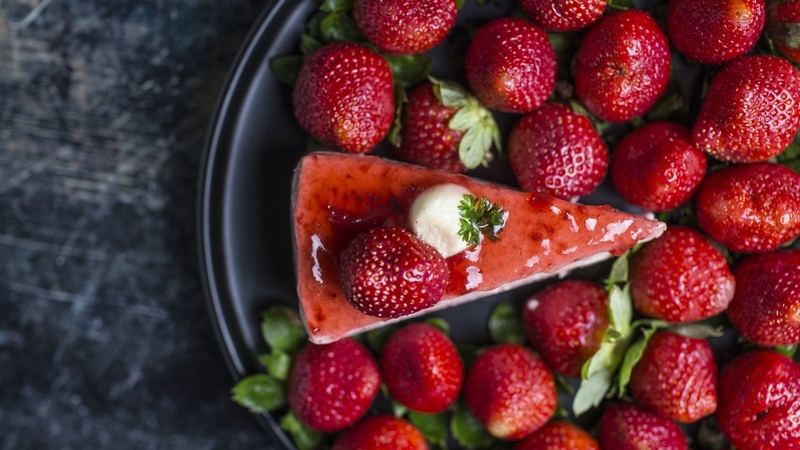 cake, food, strawberry, cream