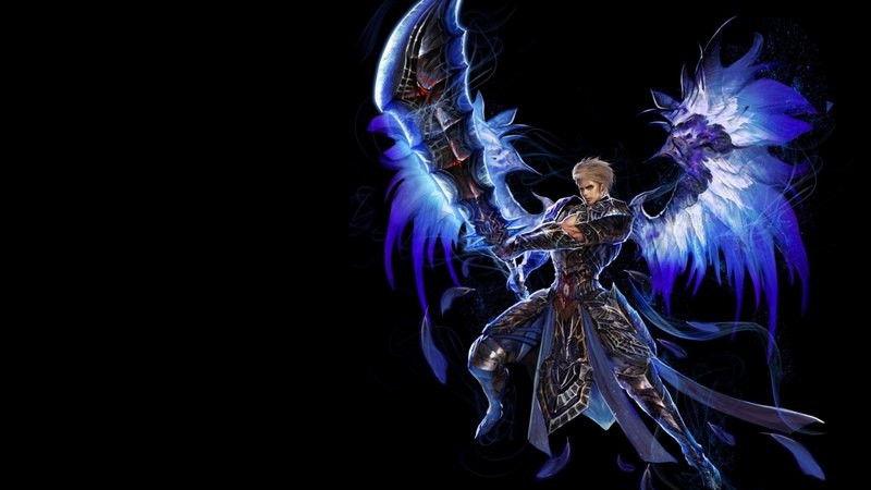 wings, luminos, angel, black, man, fantasy, weapon, blue, youngmin suh
