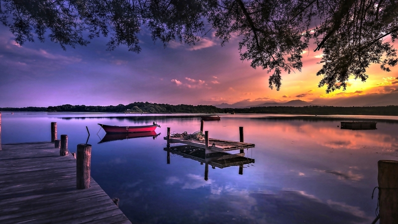 lake, sky, nature, sunset