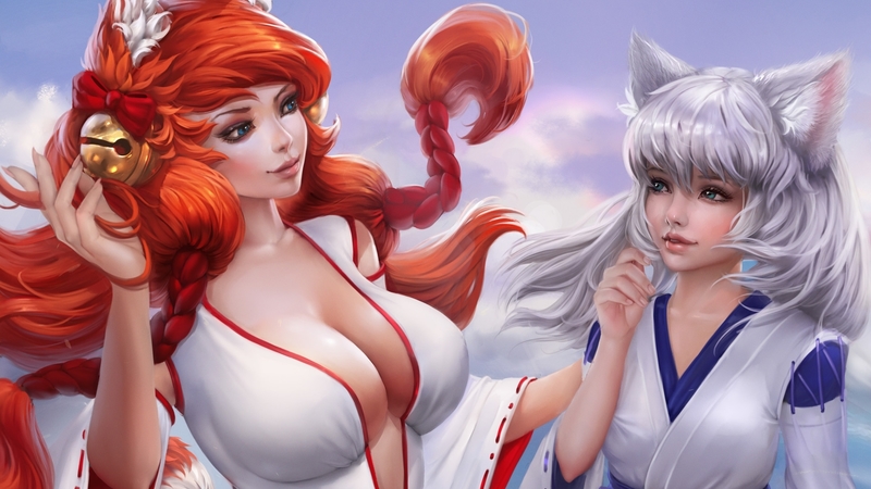 cysh, couple, frumusete, orange, luminos, fantasy, fox, alexandra cvetkova, girl, white, blue