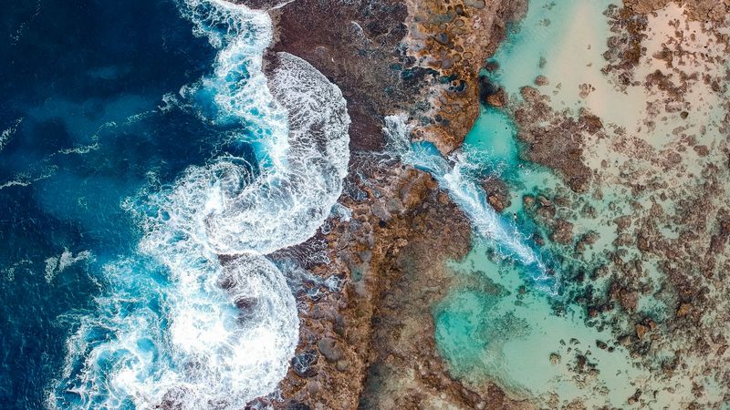 ocean, view from above, surf, shore, hawaii, 4k