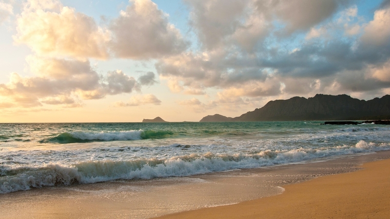 beach, hawaii, ocean, waves, clouds