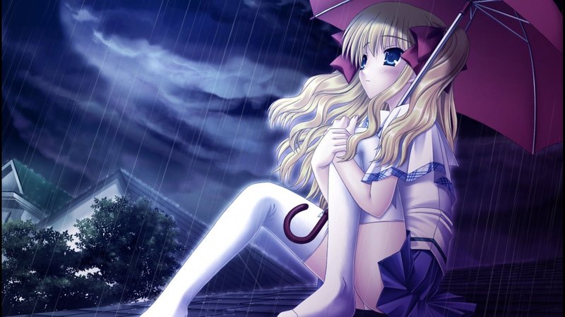 pretty, house, blond, home, umbrella, adorable, sweet, nice, anime, hot, anime girl, scenery, long hair, night, female, roof, lovely, blonde, blonde hair, sky, sexy, roof top, blond hair, rooftop, building, cute, kawaii, girl, dark, rain, scene