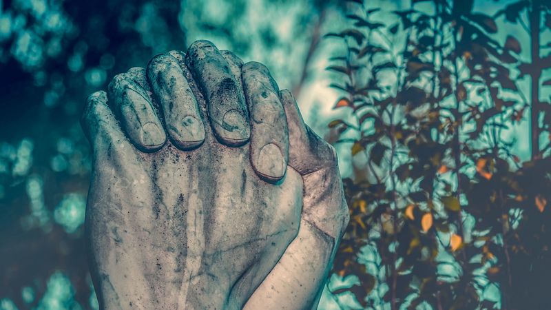 hands, sculpture, prayer, 4k