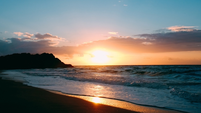 beauty, surf, sunset, sky, clouds, horizon, waves, beach, sand, nature, reflection