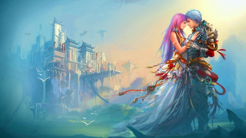 couple, love, castels, abstract, fantasy, castles