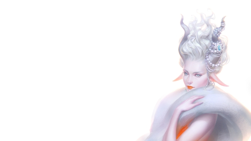 art, luminos, orange, horns, pearl, fantasy, girl, hand, tatiana kirgetova, white, fur