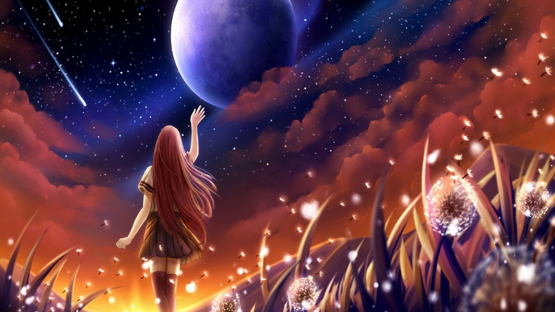 wp, moon, reach, flowers, woman, fantasy