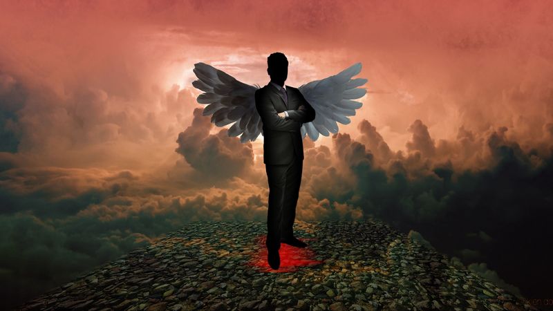 silhouette, angel, devil, wings, photoshop, 4k