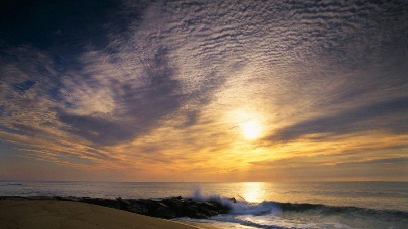 beach, sunset, clouds, sea