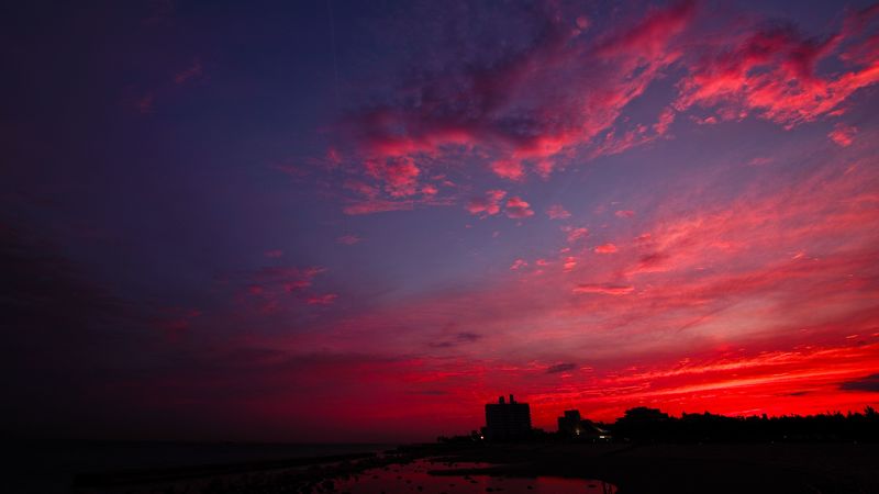 sunset, night city, sky, clouds, 4k