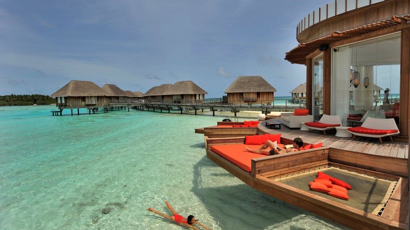 resort, bungalows, balcony, couple, sea
