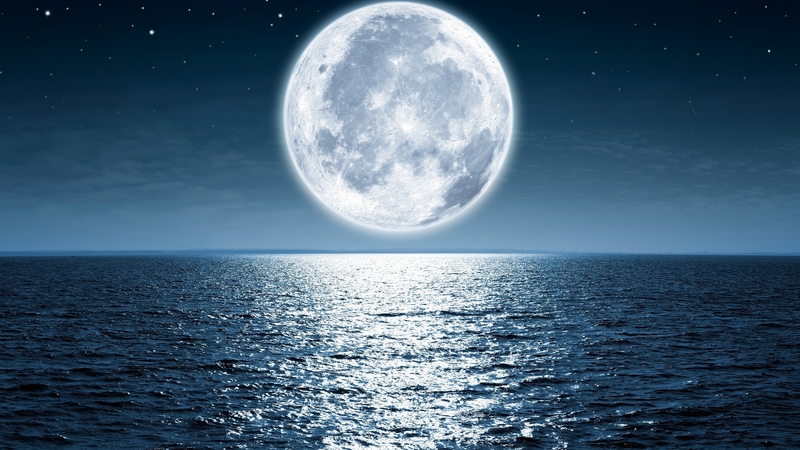 water, moon, luna, full, summer, white, sea, blue, vara