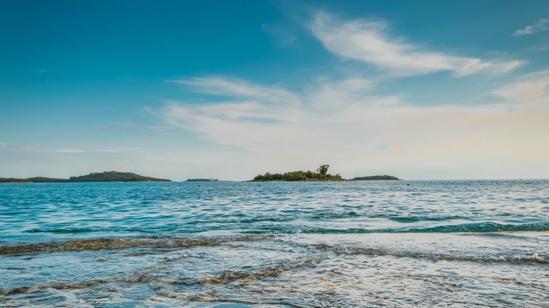 horizon, island, waves, 4k