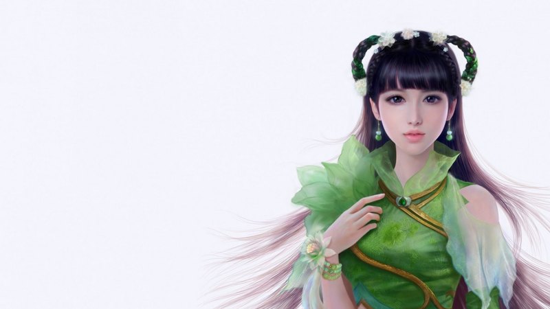 art, green, girl, digital, asian, beauty, white, woman