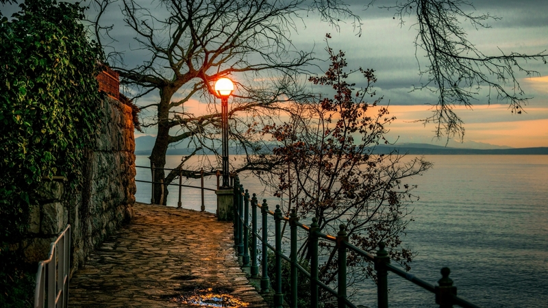 water, evening, croatia, walkway, autumn, bay
